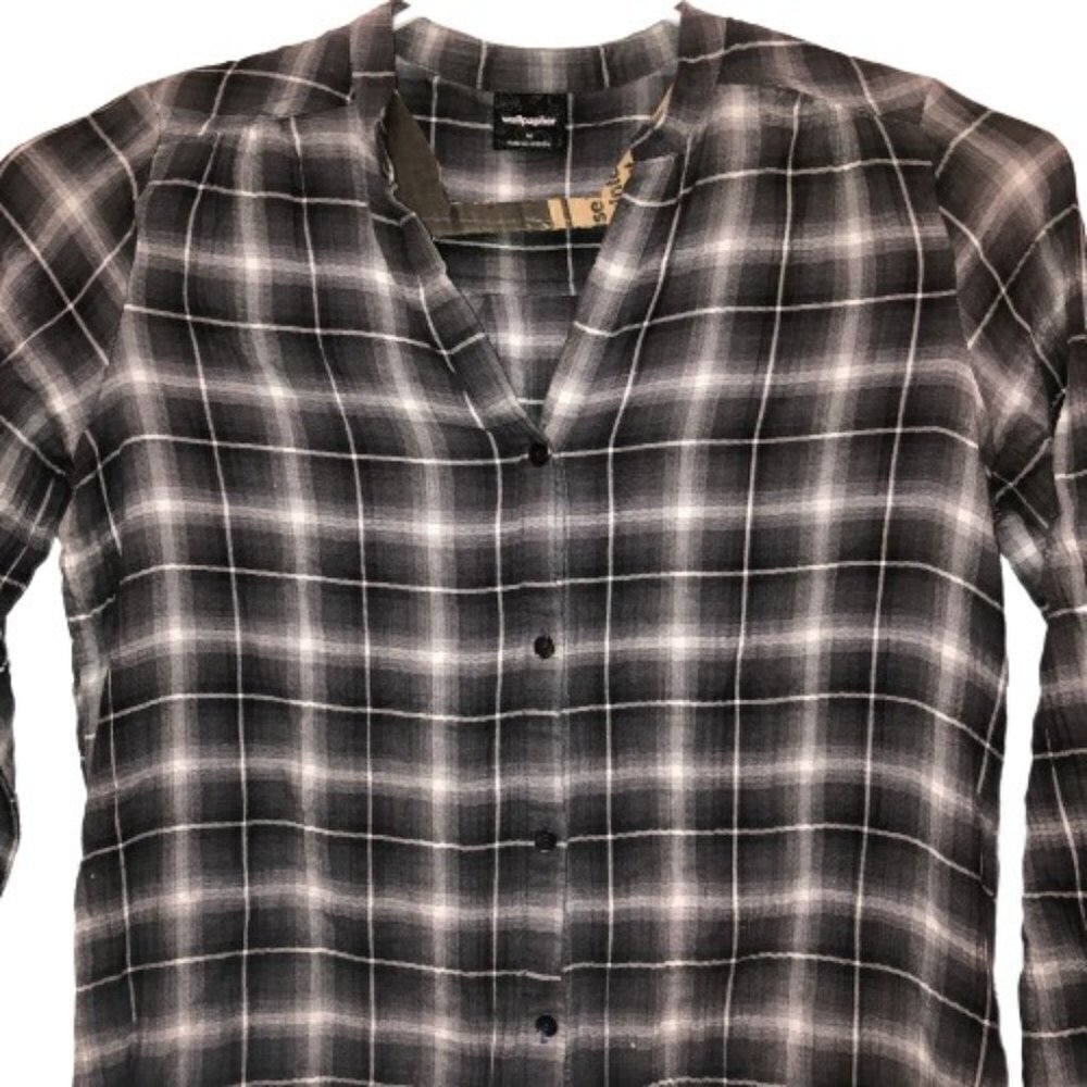 Wallpapher Womens Medium Black White Plaid Long Sleeve High Low Lace Shirt M